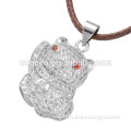 2016 leather core chain pave Zircon pendant necklace women silver cat necklace